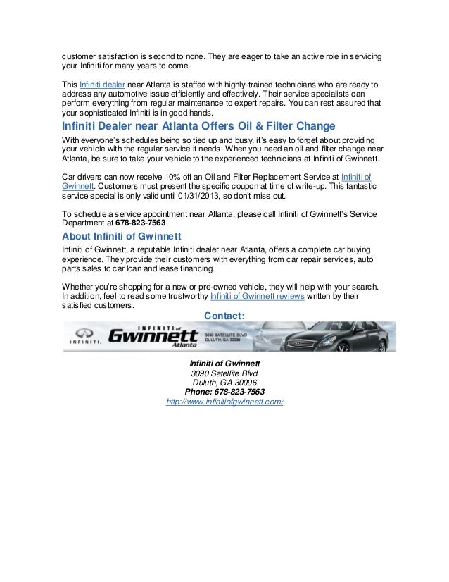 Infiniti Dealer near Atlanta fers New Service Specials