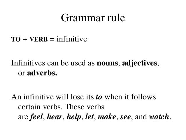 The use of infinitives for commun activities