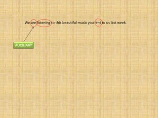 We are listening to this beautiful music you lent to us last week.




AUXILIARY
 