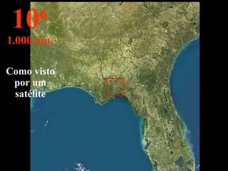 Como visto por um satélite 10 6 1.000 km   