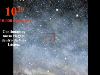 Continuamos nossa viagem dentro da Via-Láctea. 10 20 10.000 anos-luz 