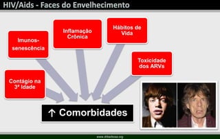 www.drbarbosa.org
↑ Comorbidades
Contágio na
3ª Idade
Imunos-
senescência
Inflamação
Crônica
Hábitos de
Vida
Toxicidade
dos ARVs
 