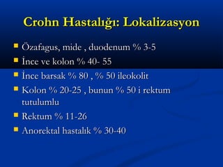 CCrroohhnn HHaassttaallıığğıı:: LLookkaalliizzaassyyoonn 
 ÖÖzzaaffaagguuss,, mmiiddee ,, dduuooddeennuumm %% 33--55 
 İİnnccee vvee kkoolloonn %% 4400-- 5555 
 İİnnccee bbaarrssaakk %% 8800 ,, %% 5500 iilleeookkoolliitt 
 KKoolloonn %% 2200--2255 ,, bbuunnuunn %% 5500 ii rreekkttuumm 
ttuuttuulluummlluu 
 RReekkttuumm %% 1111--2266 
 AAnnoorreekkttaall hhaassttaallııkk %% 3300--4400 
 