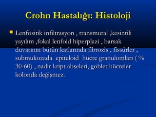 CCrroohhnn HHaassttaallıığğıı:: HHiissttoolloojjii 
 LLeennffoossiittiikk iinnffiillttrraassyyoonn ,, ttrraannssmmuurraall ,,kkeessiinnttiillii 
yyaayyııllıımm ,,ffookkaall lleennffooiidd hhiippeerrppllaazzii ,, bbaarrssaakk 
dduuvvaarrıınnıınn bbüüttüünn kkaattllaarrıınnddaa ffiibbrroozziiss ,, ffiissssüürrlleerr ,, 
ssuubbmmuukkoozzaaddaa eeppiitteellooiidd hhüüccrree ggrraannuulloommllaarrıı (( %% 
3300--6600)) ,, nnaaddiirr kkrriipptt aabbsseelleerrii,, ggoobblleett hhüüccrreelleerr 
kkoolloonnddaa ddeeğğiişşmmeezz.. 
 