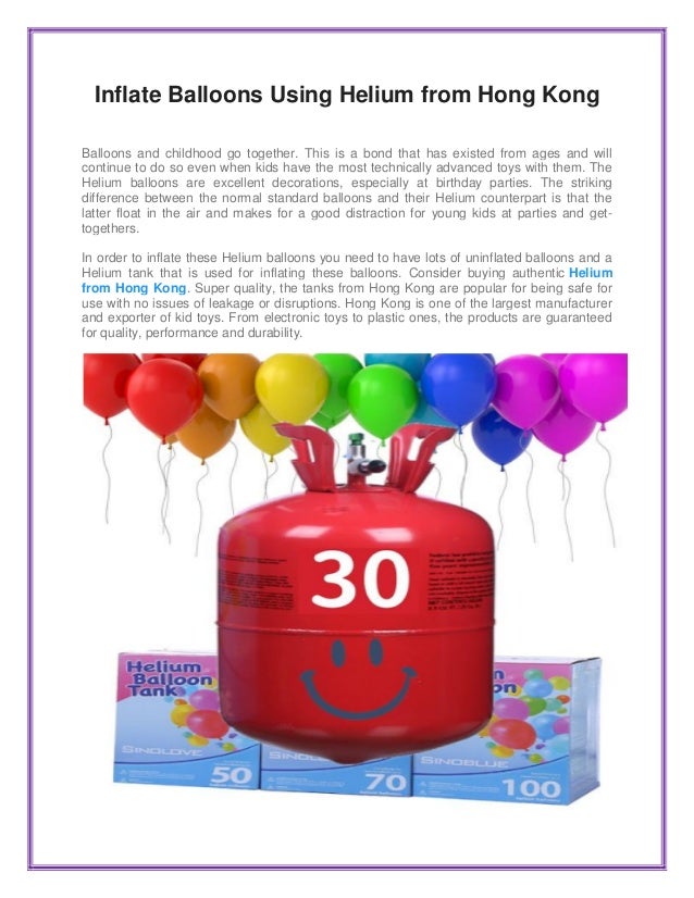 Inflate balloons using helium from hong kong
