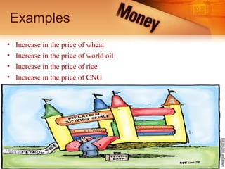 Examples
• Increase in the price of wheat
• Increase in the price of world oil
• Increase in the price of rice
• Increase in the price of CNG
 