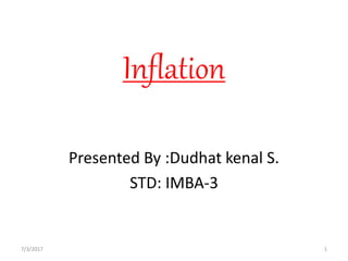 Inflation
Presented By :Dudhat kenal S.
STD: IMBA-3
7/3/2017 1
 