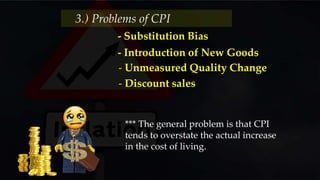 3.) Problems of CPI
*** The general problem is that CPI
tends to overstate the actual increase
in the cost of living.
- Introduction of New Goods
- Substitution Bias
- Unmeasured Quality Change
- Discount sales
 