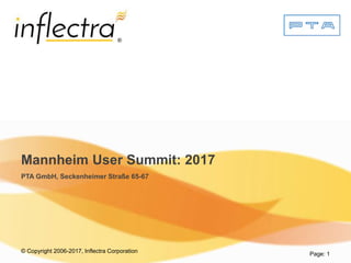 © Copyright 2006-2017, Inflectra Corporation
®
Page: 1
Mannheim User Summit: 2017
PTA GmbH, Seckenheimer Straße 65-67
 