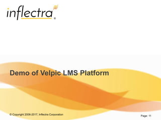 © Copyright 2006-2017, Inflectra Corporation
®
Demo of Velpic LMS Platform
Page: 11
 
