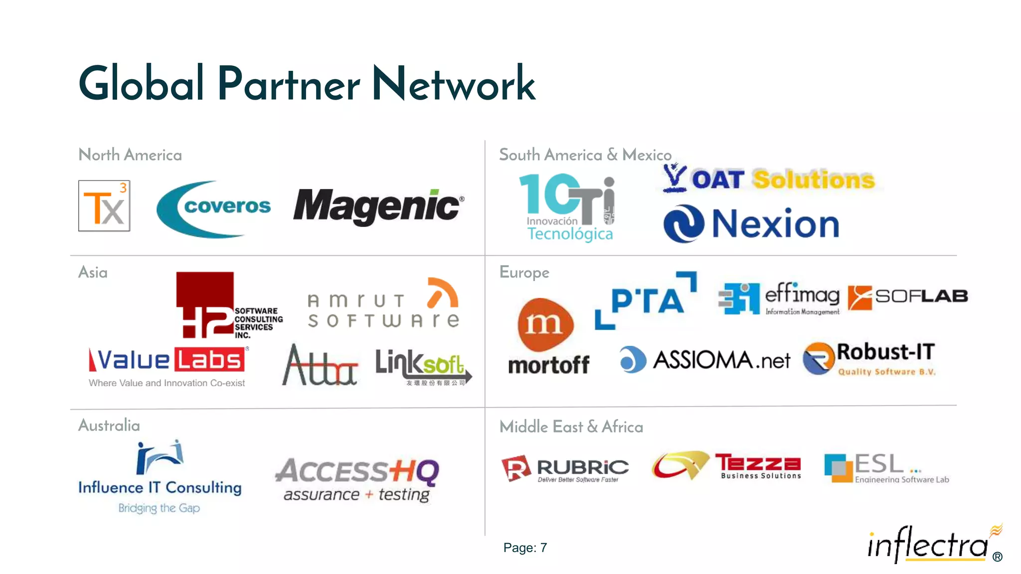 ®®
Global Partner Network
Page: 7
North America
Asia
Australia
South America & Mexico
Europe
Middle East & Africa
 