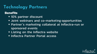 ®
Technology Partners
Benefits
 10% partner discount
 Joint webinars and co-marketing opportunities
 Partner’s marketing collateral at Inflectra-run or
sponsored events
 Listing on the Inflectra website
 Inflectra Partner Portal access
 