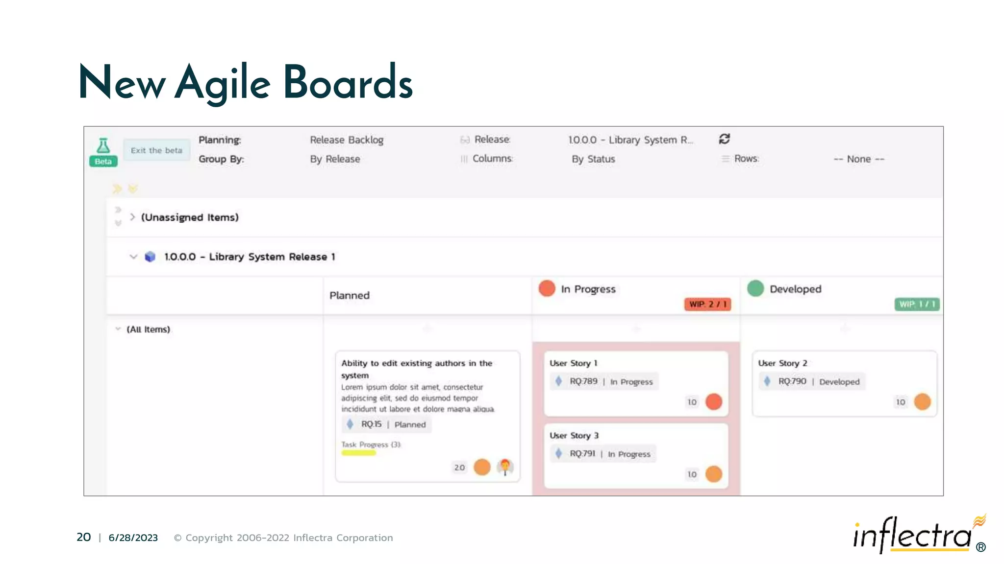 ®
20 | 6/28/2023 © Copyright 2006-2022 Inflectra Corporation
®
New Agile Boards
 