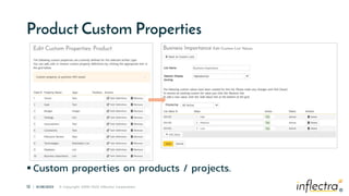 ®
12 | 6/28/2023 © Copyright 2006-2022 Inflectra Corporation
®
Product Custom Properties
 Custom properties on products / projects.
 