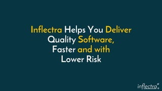 ®
Inflectra Helps You Deliver
Quality Software,
Faster and with
Lower Risk
 