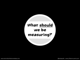 associationofprofessionalsales.com @bobapollo www.inﬂexion-point.comassociationofprofessionalsales.com @bobapollo www.inﬂexion-point.com
What should
we be
measuring?
 