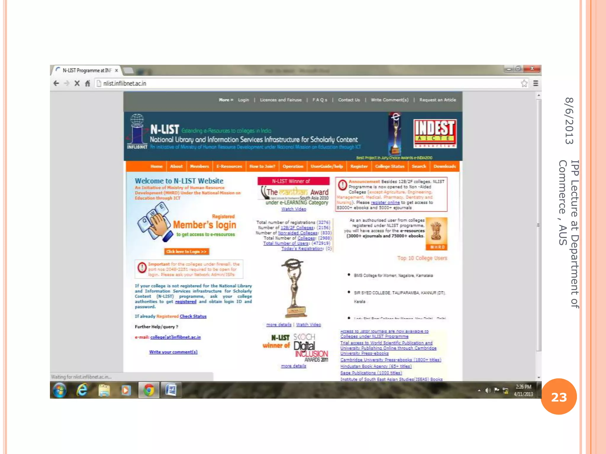 8/6/2013
IPPLectureatDepartmentof
Commerce,AUS
23
 