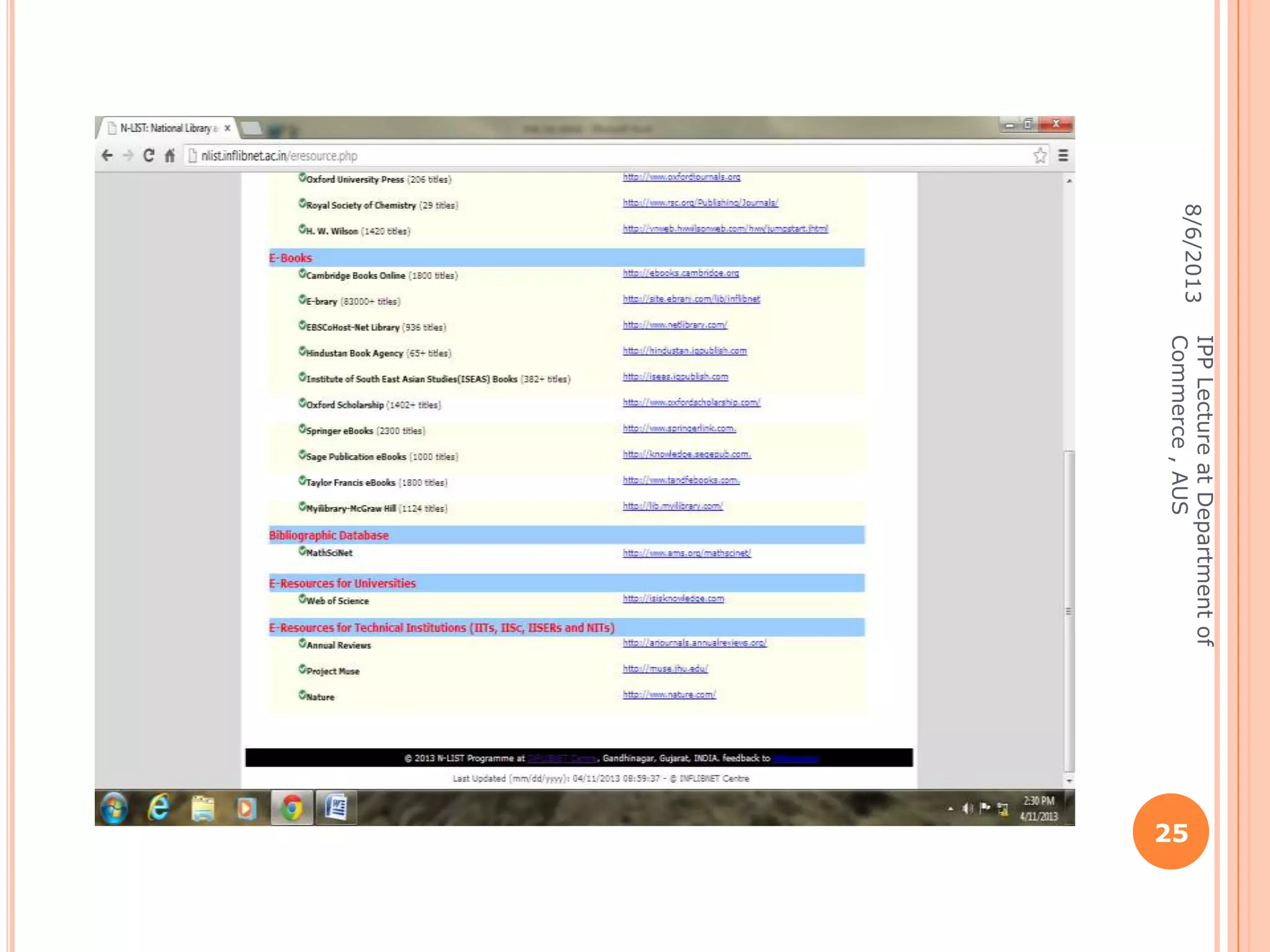8/6/2013
IPPLectureatDepartmentof
Commerce,AUS
25
 