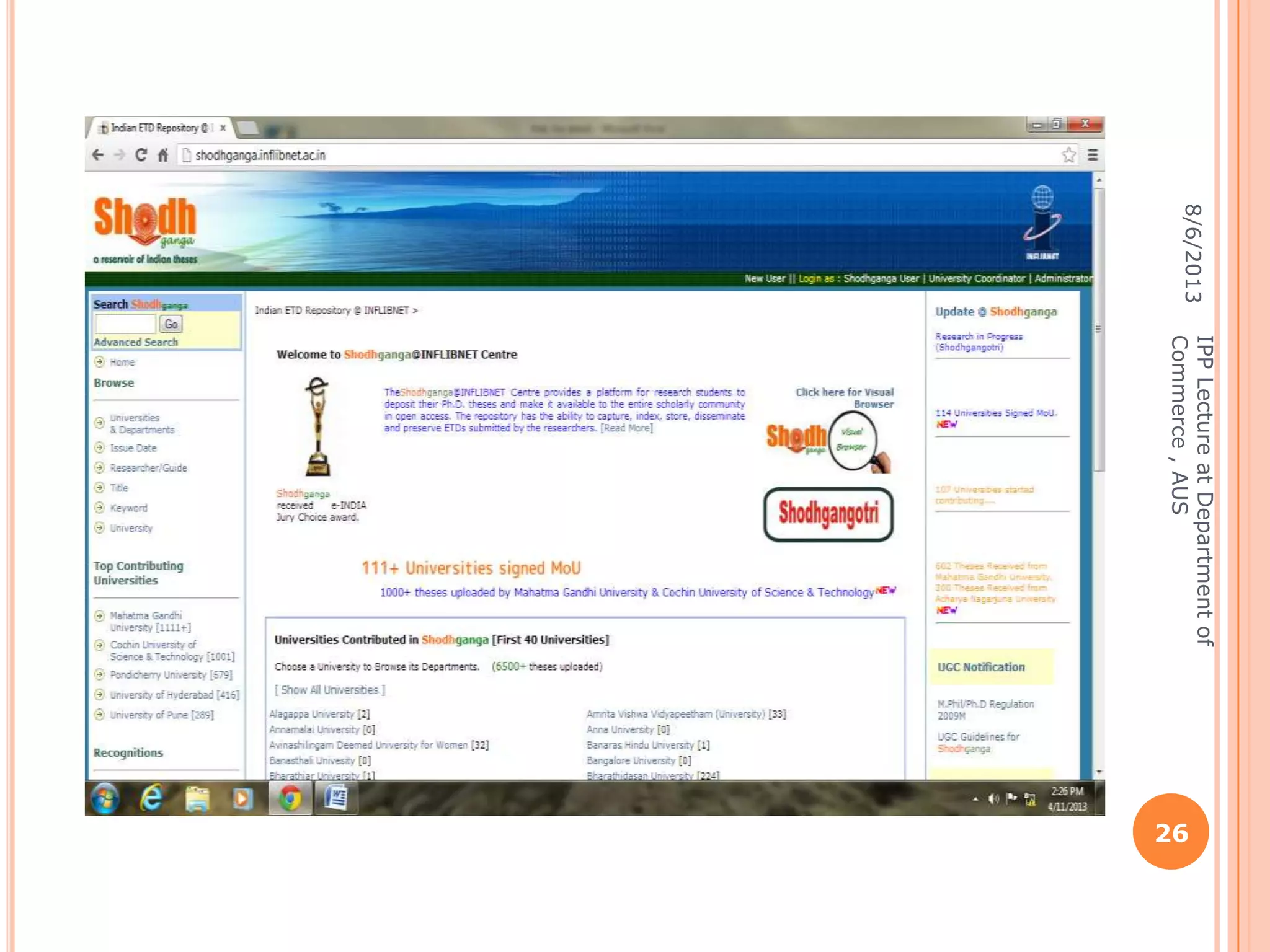 8/6/2013
IPPLectureatDepartmentof
Commerce,AUS
26
 