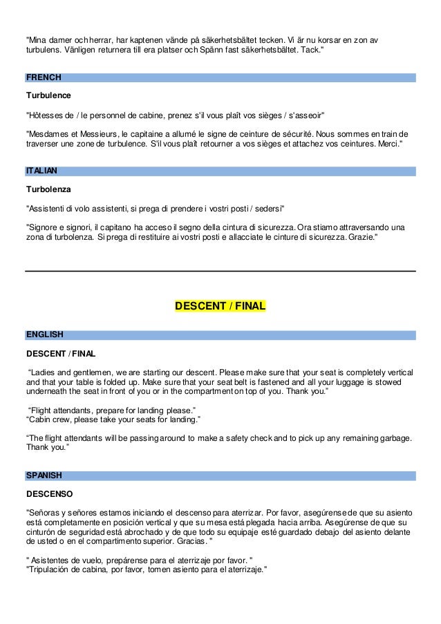 Multilingual In Flight Announcements For Flight Attendants Cabin C