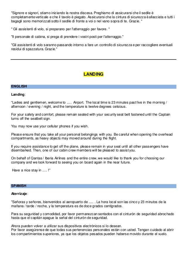Multilingual In Flight Announcements For Flight Attendants Cabin C