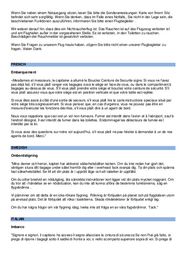 Multilingual In Flight Announcements For Flight Attendants Cabin C