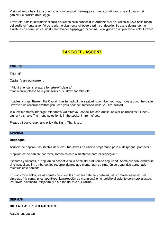 Multilingual In Flight Announcements For Flight Attendants Cabin C