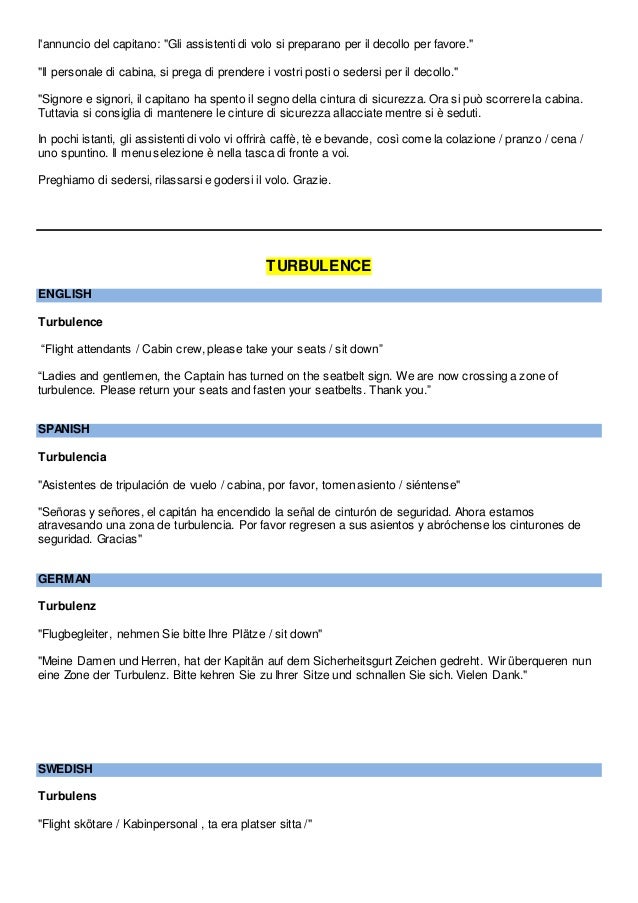 Multilingual In Flight Announcements For Flight Attendants Cabin C