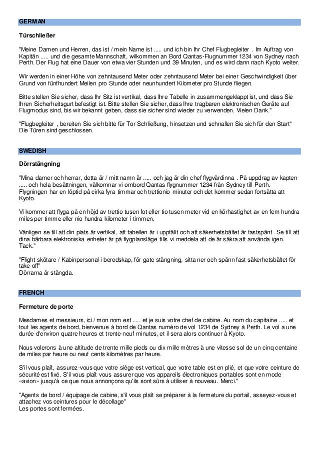 Multilingual In Flight Announcements For Flight Attendants Cabin C
