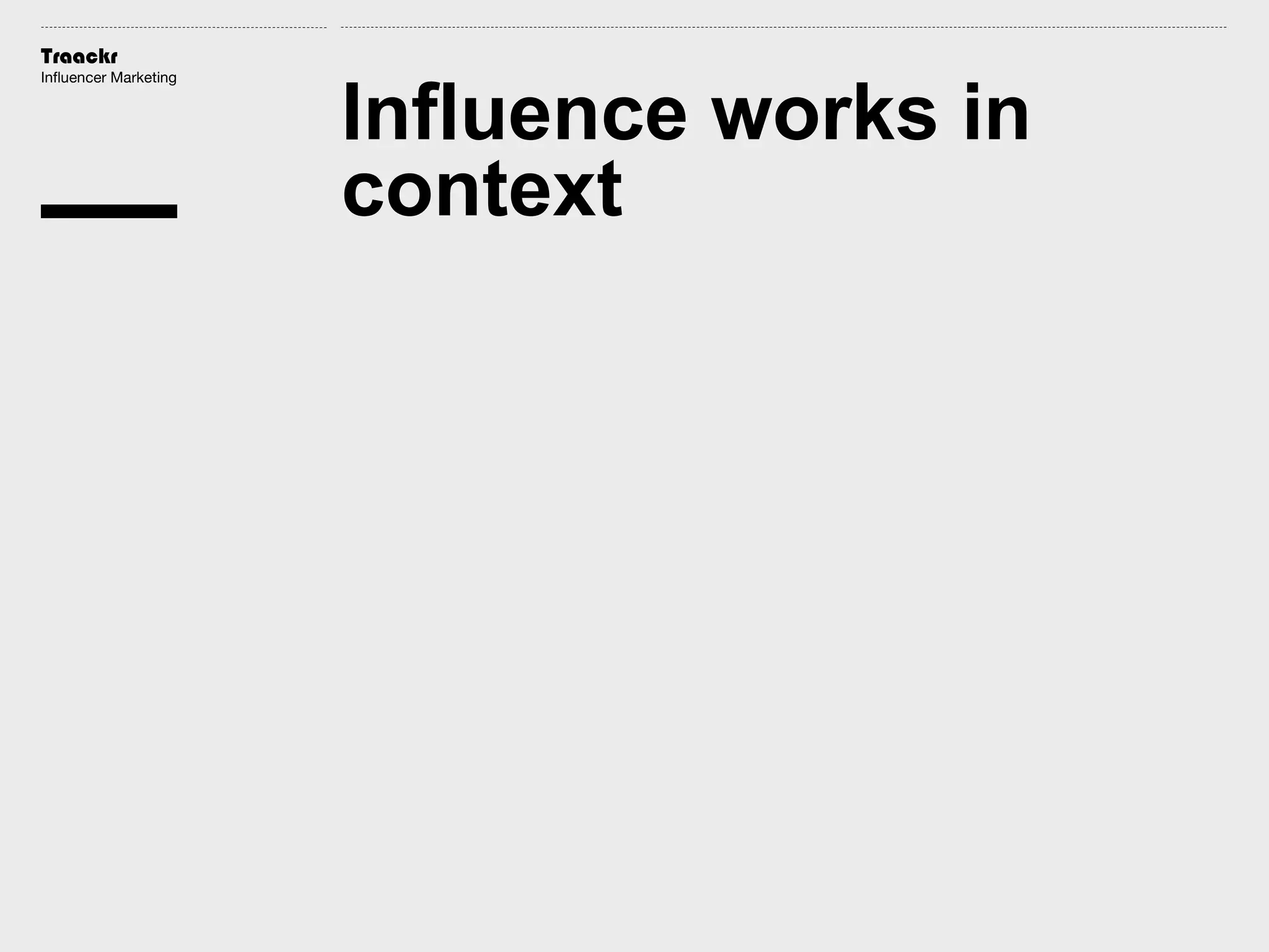 Traackr
Influencer Marketing

Influence works in
context

 