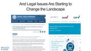 And Legal Issues Are Starting to
Change the Landscape
Via US FTC
& UK ASA
 