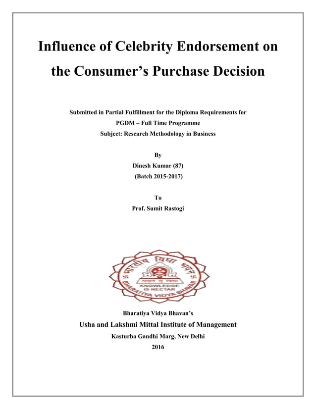 Influence of Celebrity Endorsement on the Consumer's Purchase Decision