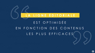 E S T O P T I M I S É E
E N F O N C T I O N D E S C O N T E N U S
L E S P L U S E F F I C A C E S
L A L I G N E É D I T O R I A L E
 