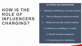 9
HOW IS THE
ROLE OF
INFLUENCERS
CHANGING?
SIX TRENDS AND OBSERVATIONS
1. Influencer marketing is not new anymore
2. Tiers...