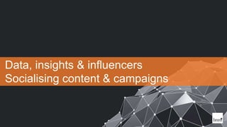 1
Data, insights & influencers
Socialising content & campaigns
 