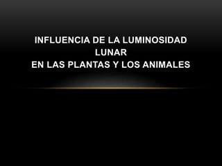 INFLUENCIA DE LA LUMINOSIDAD
LUNAR
EN LAS PLANTAS Y LOS ANIMALES
 
