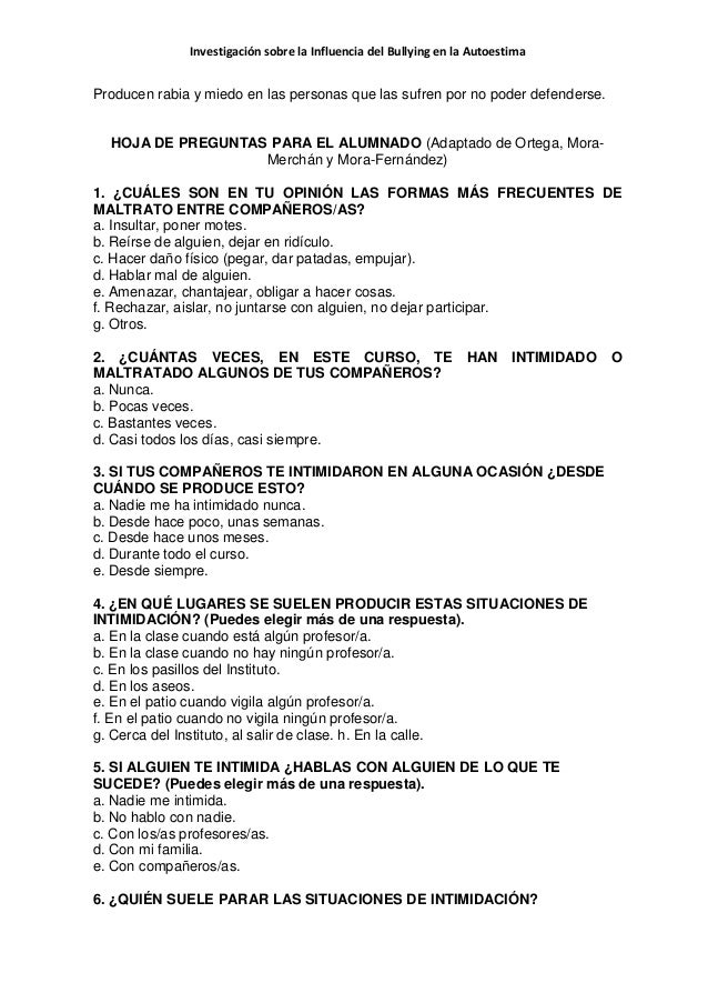 preguntas y respuestas sobre la autoestima influencia del bullying en el autoestima preguntas y respuestas sobre la autoestima influencia del bullying en el autoestima