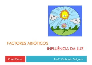 FACTORES ABIÓTICOS
                 INFLUÊNCIA DA LUZ

Cnat 8ºAno          Prof.ª Gabriela Salgado
 