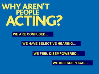 WE ARE CONFUSED...
WE HAVE SELECTIVE HEARING...
WE FEEL DISEMPOWERED...
WE ARE SCEPTICAL...
www.bitc.org.uk
