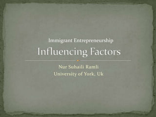Immigrant Entrepreneurship
Nur Suhaili Ramli
University of York, Uk