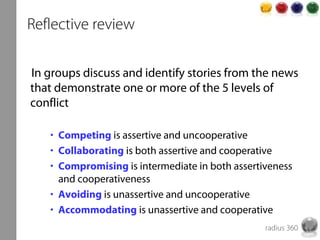 radius 360
Reflective review
In groups discuss and identify stories from the news
that demonstrate one or more of the 5 le...