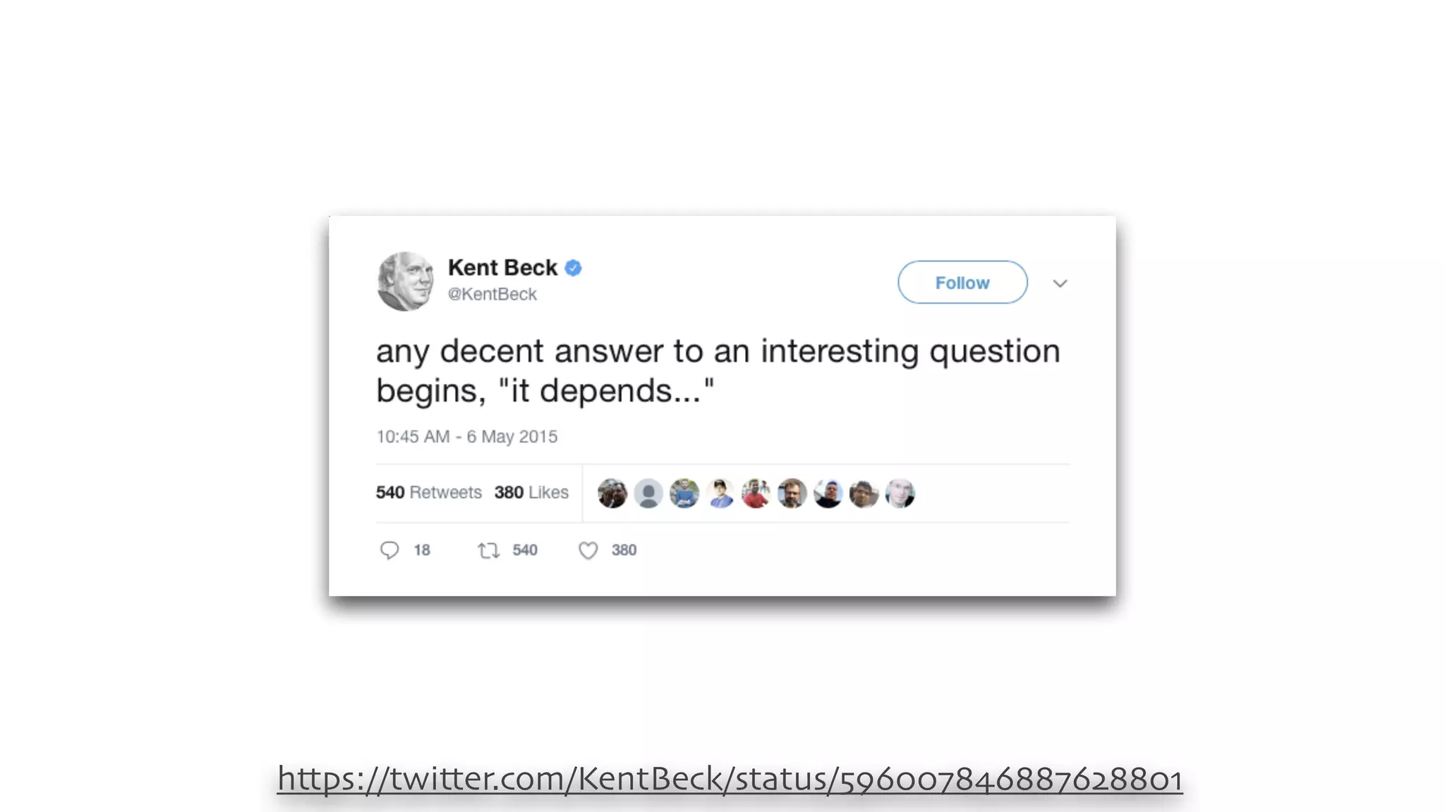 It depends!
https://twitter.com/KentBeck/status/596007846887628801
 