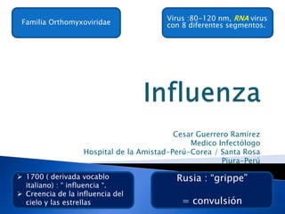 Cesar Guerrero Ramírez
Medico Infectólogo
Hospital de la Amistad-Perú-Corea / Santa Rosa
Piura-Perú
Familia Orthomyxovirid...