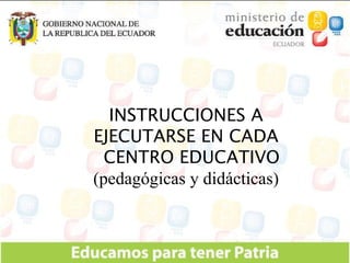 INSTRUCCIONES A EJECUTARSE EN CADA CENTRO EDUCATIVO (pedagógicas y didácticas) 