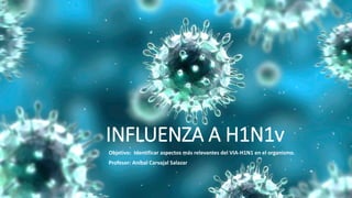 INFLUENZA A H1N1v
Objetivo: Identificar aspectos más relevantes del VIA-H1N1 en el organismo.
Profesor: Aníbal Carvajal Salazar
 