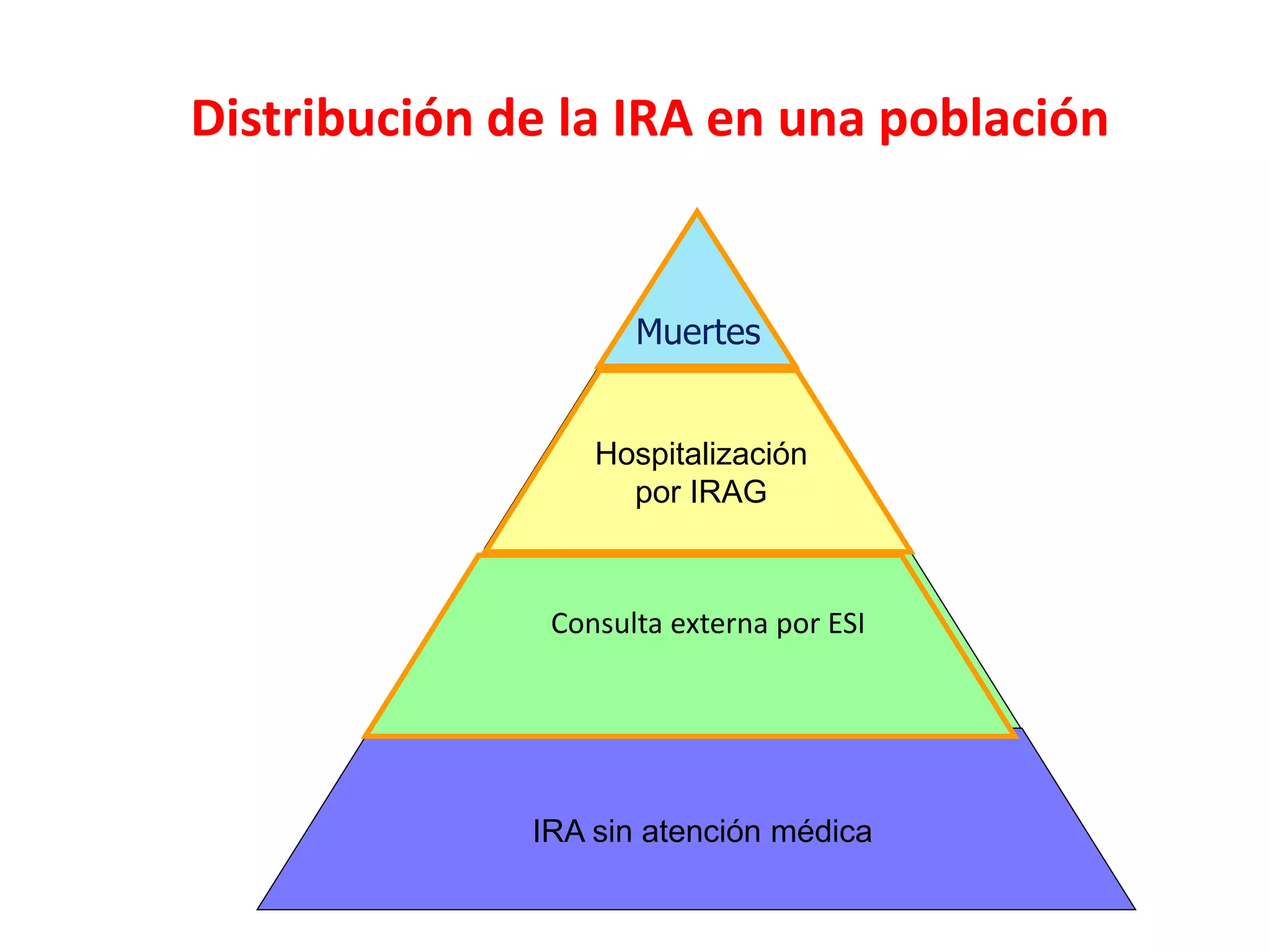 Distribución de la IRA en una población
IRA sin atención médica
Consulta externa por ESI
Hospitalización
por IRAG
Muertes
 