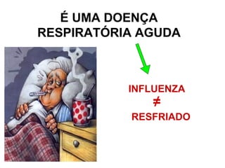 É UMA DOENÇA
RESPIRATÓRIA AGUDA
INFLUENZA
≠
RESFRIADO
 