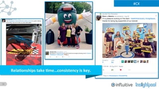 18
#CX	
  
Rela)onships	
  take	
  )me…consistency	
  is	
  key.	
  	
  
 