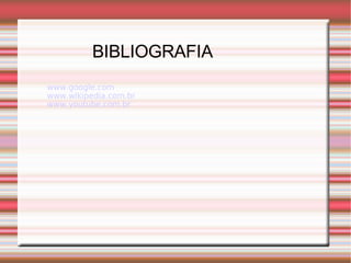 BIBLIOGRAFIA   www.google.com www.wikipedia.com.br www.youtube.com.br 