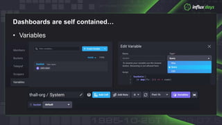 Dashboards are self contained…
• Variables
 